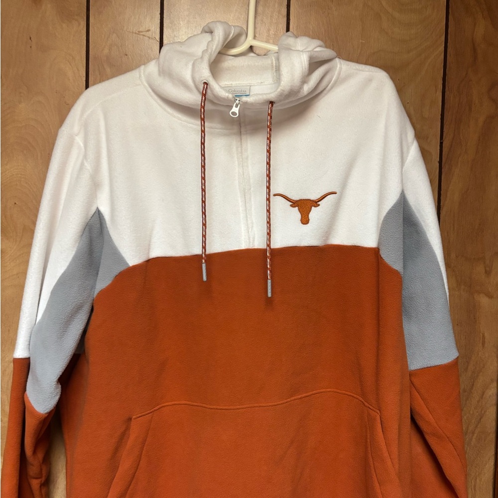 Men's White and Orange Zip-Up Sweater